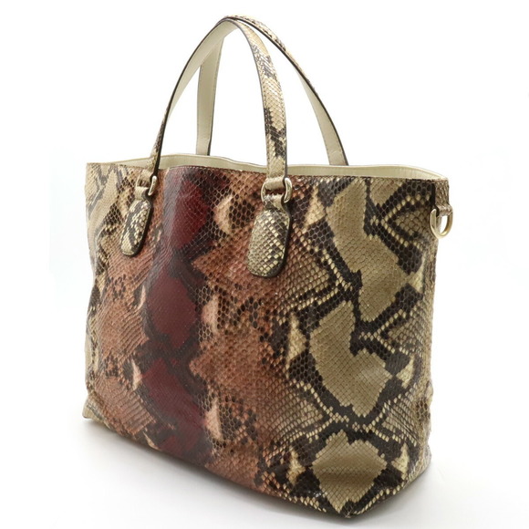 Gucci Soho Fringe Tassel Large Tote Bag Python Leather Beige Bordeaux - Picture 2 of 7